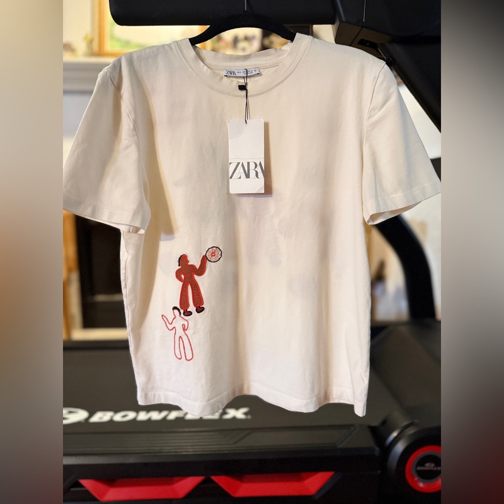 ZARA EMBROIDERED T SHIRT (OYSTER WHITE)